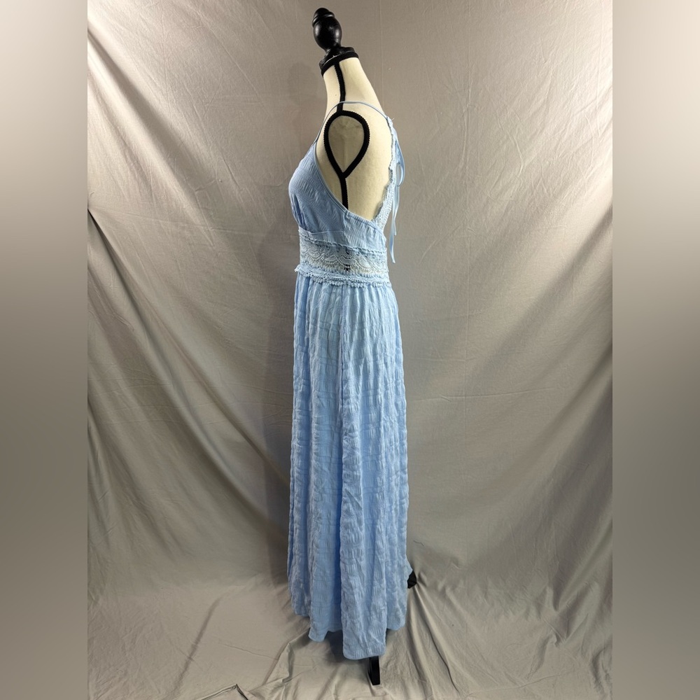 Boho Hollow Out Lace Backless Maxi Dress Blue - Picture 6 of 8